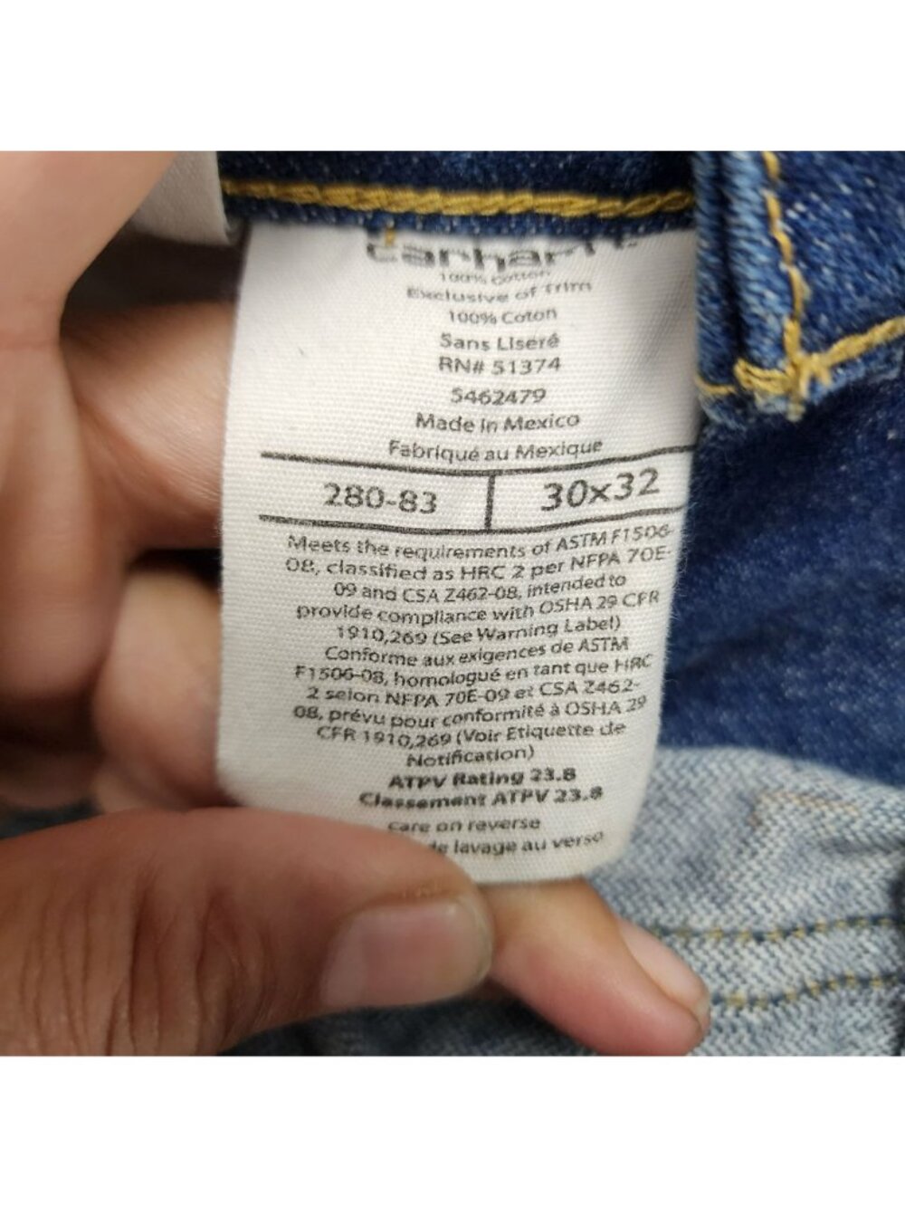Carhartt Jeans Mens 30x32 Blue Cotton Denim Bootcut Fire Resistant *Read* - Picture 15 of 16